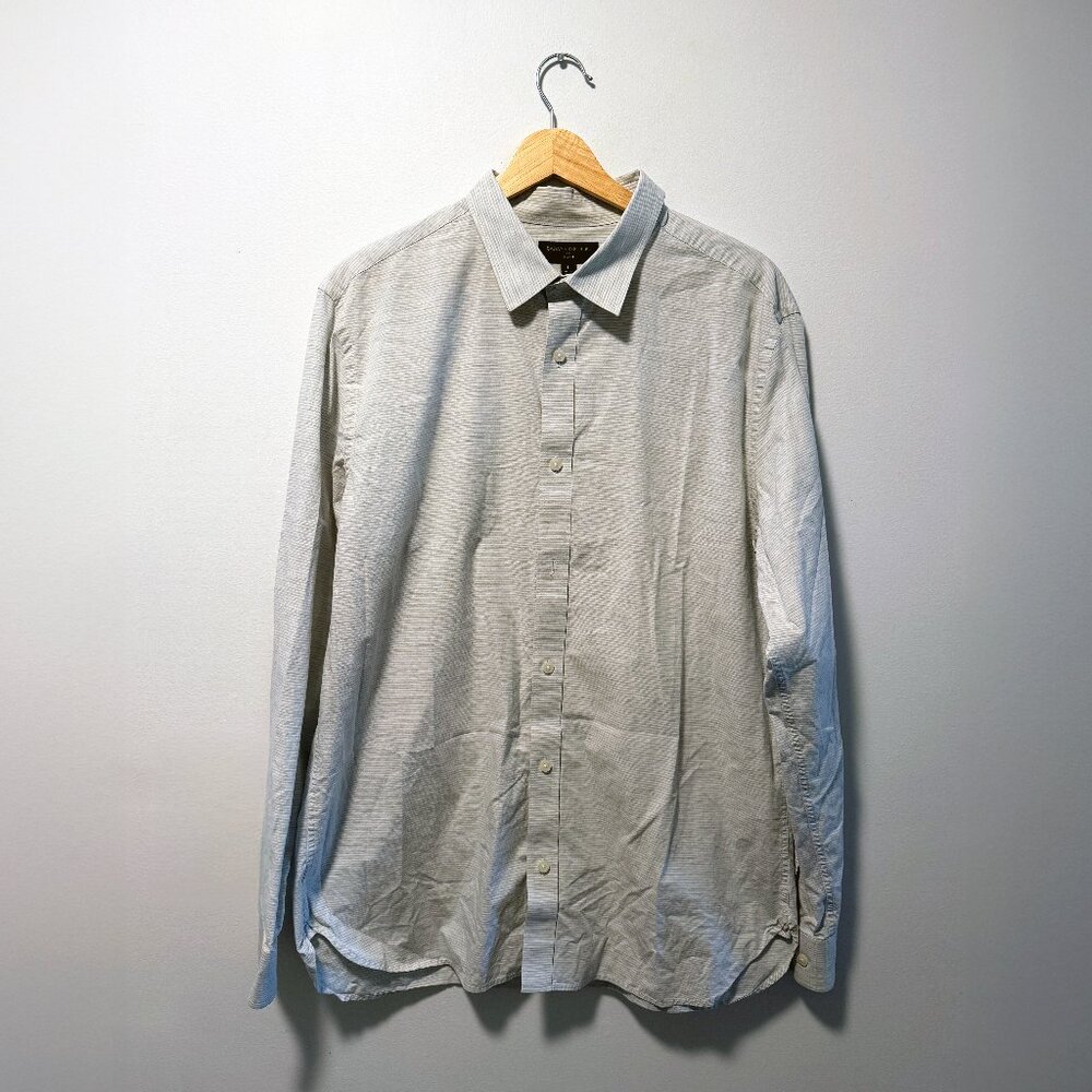 Banana Republic Factory Slim Fit Shirt L - Gray White Micro Stripe